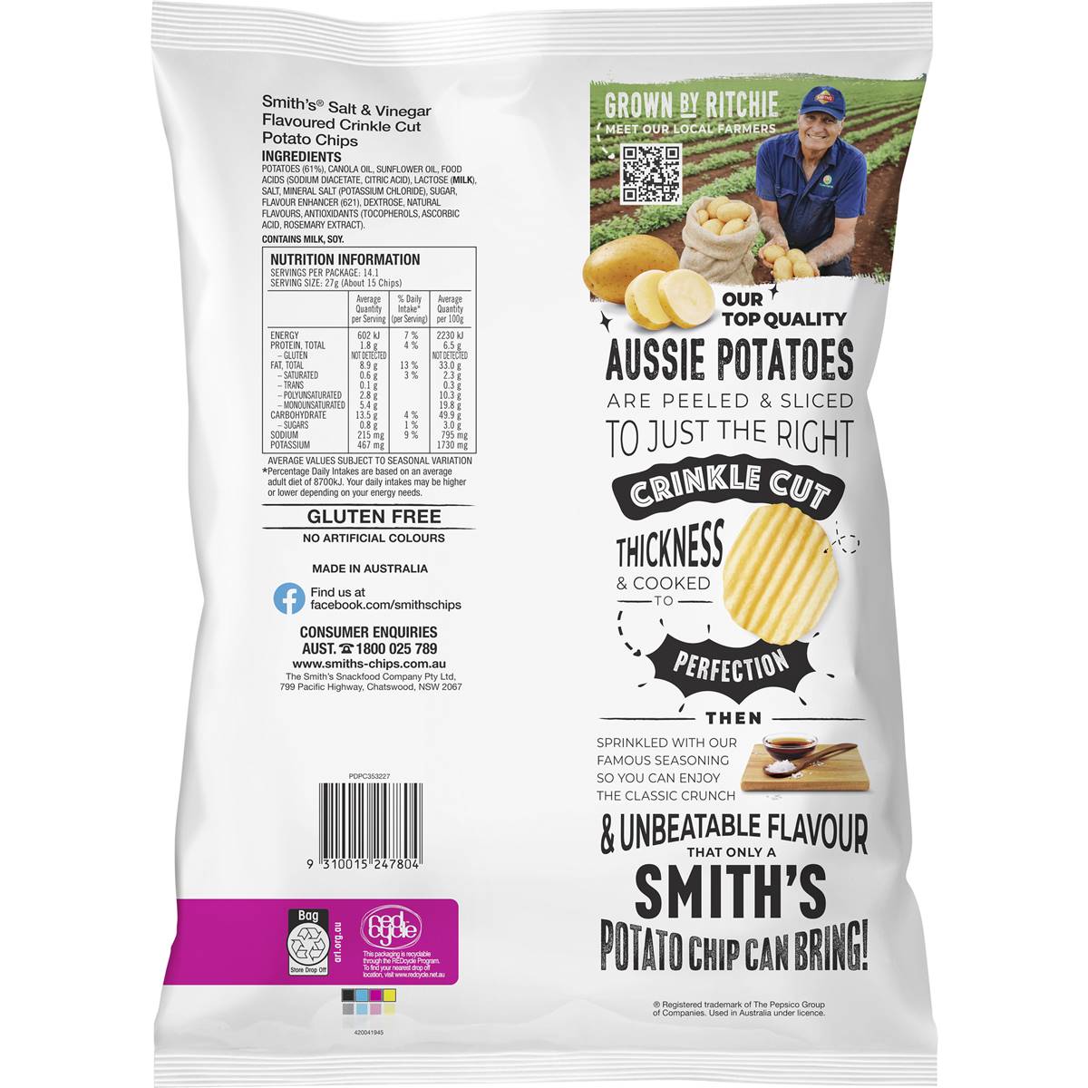 Smiths Crinkle Cut Salt and Vinegar Party Size 380g