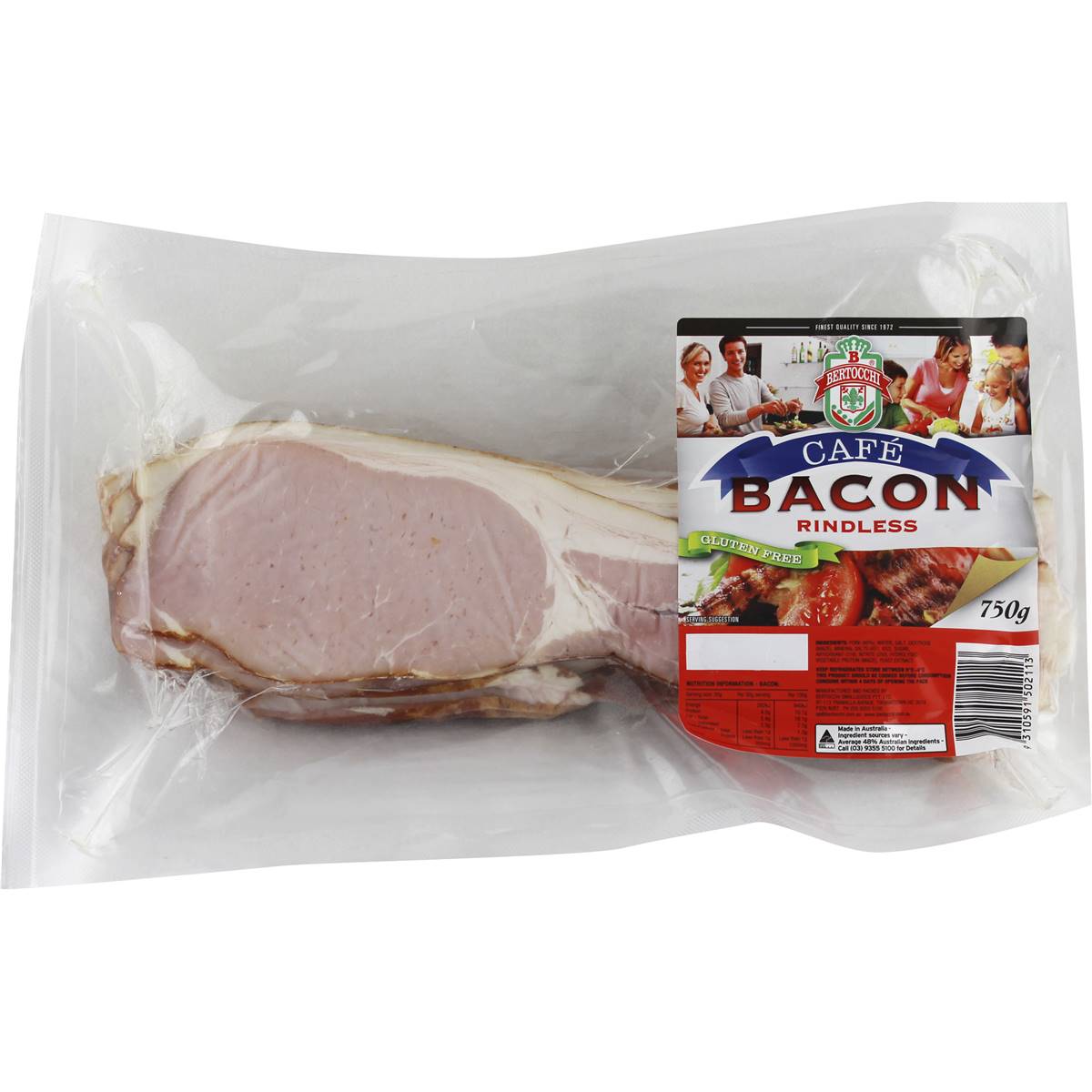 Bertocchi Cafe Bacon Rindless 750g