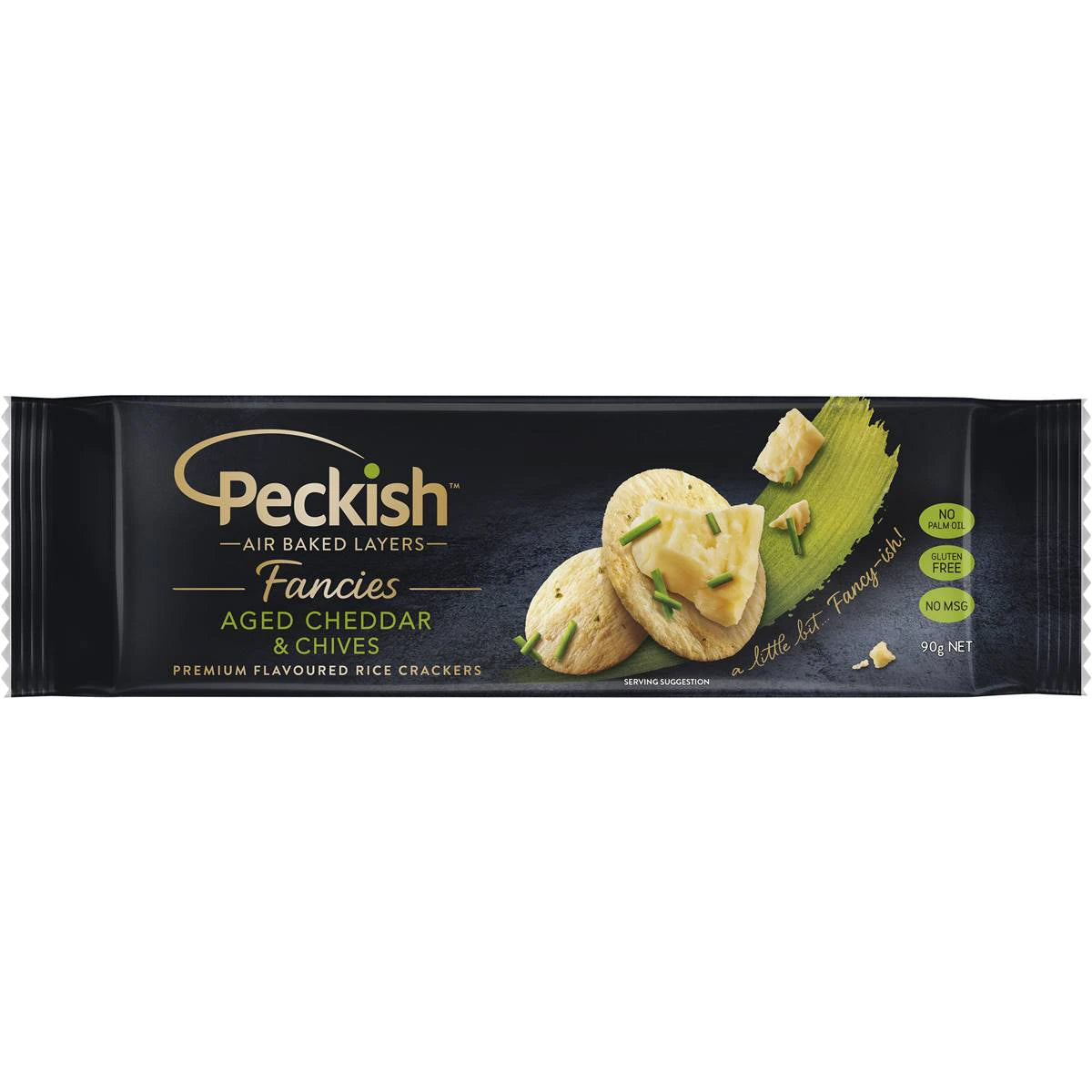Peckish Gluten Free Fancies Aged Cheddar & Chives Flavoured Rice Crackers 90g
