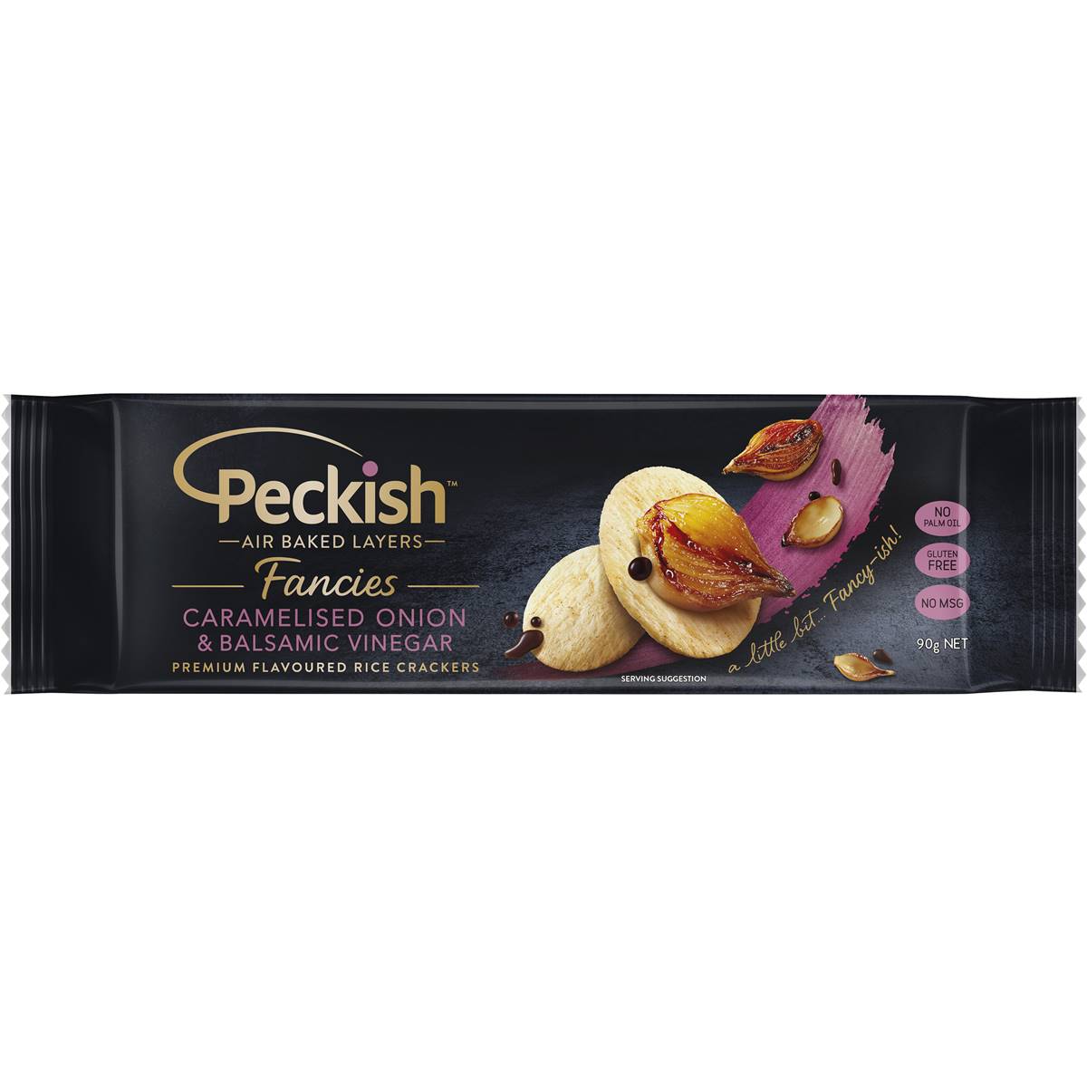 Peckish Fancies Caramelised Onion & Balsamic Vinegar Rice Crackers GF 90g