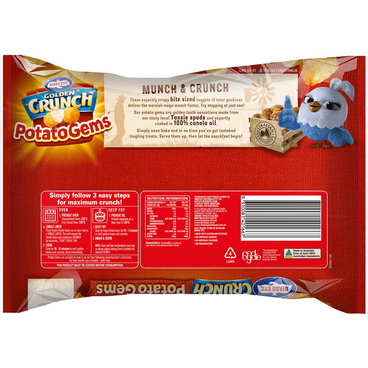 Birds Eye Golden Crunch Potato Gems 900g