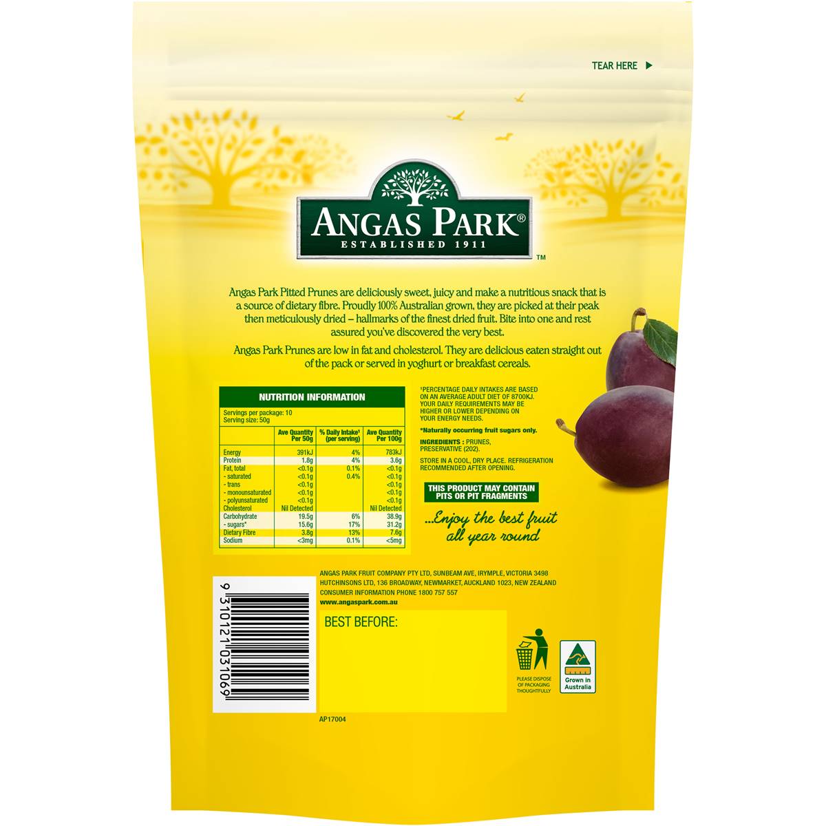 Angas Park Prunes Pitted 500g