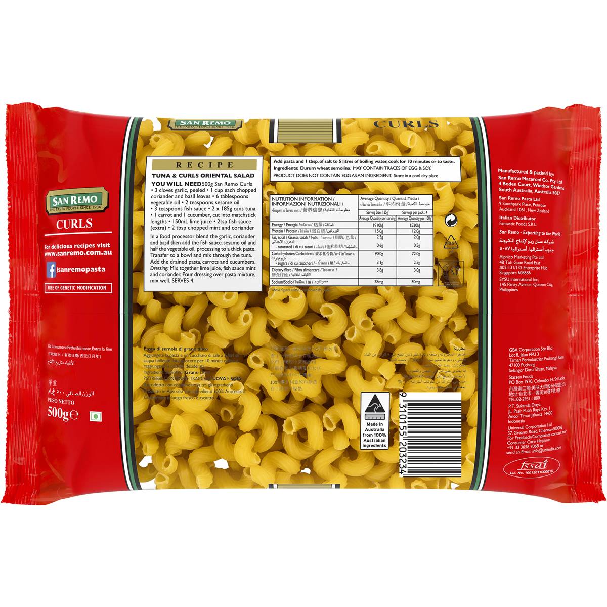 San Remo Pasta Curls 500g