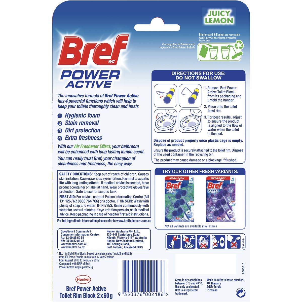 Bref Power Active Toilet Cleaner Lemon 50g