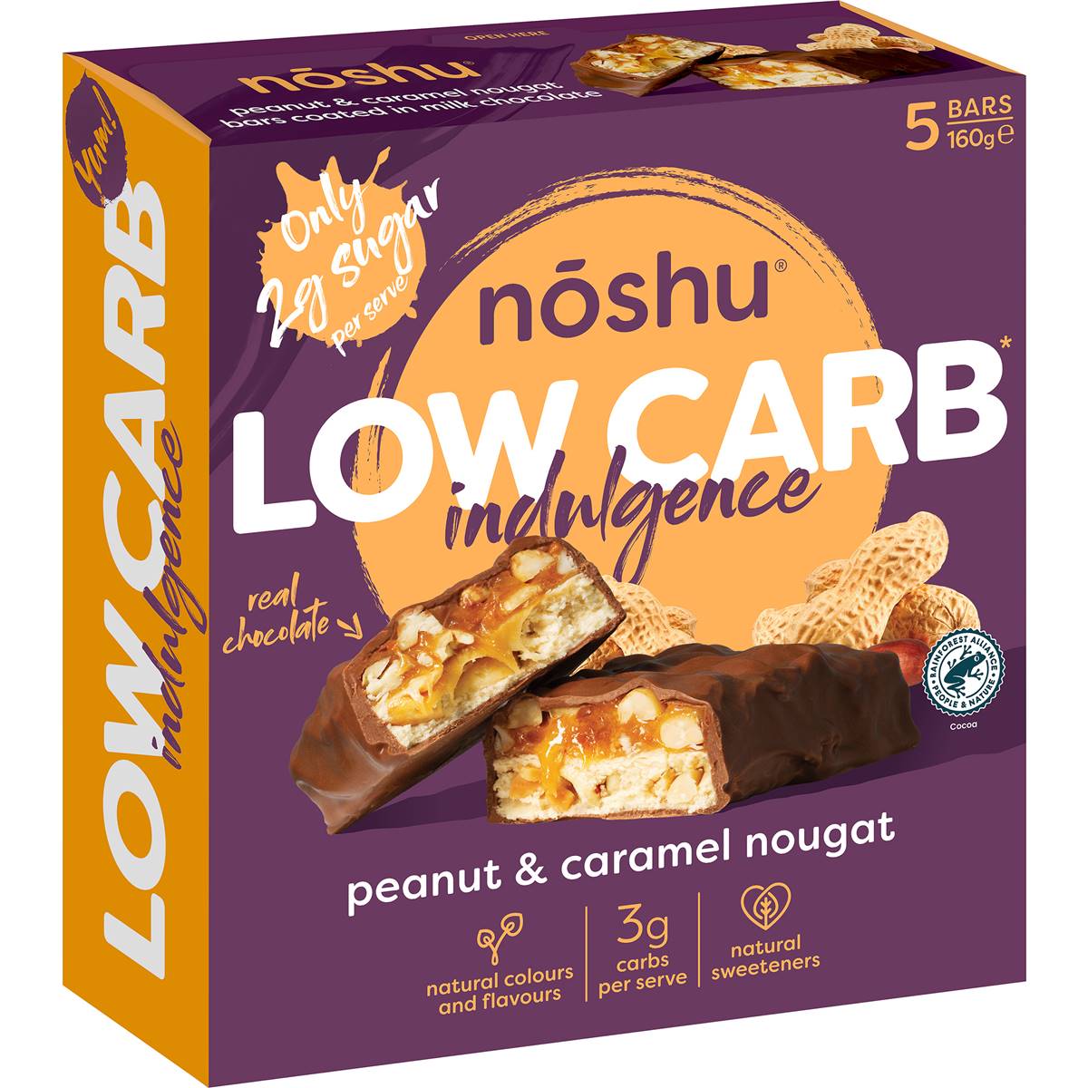 Noshu Bar Low Carb Peanut and Caramel Nougat Indulgence 160g
