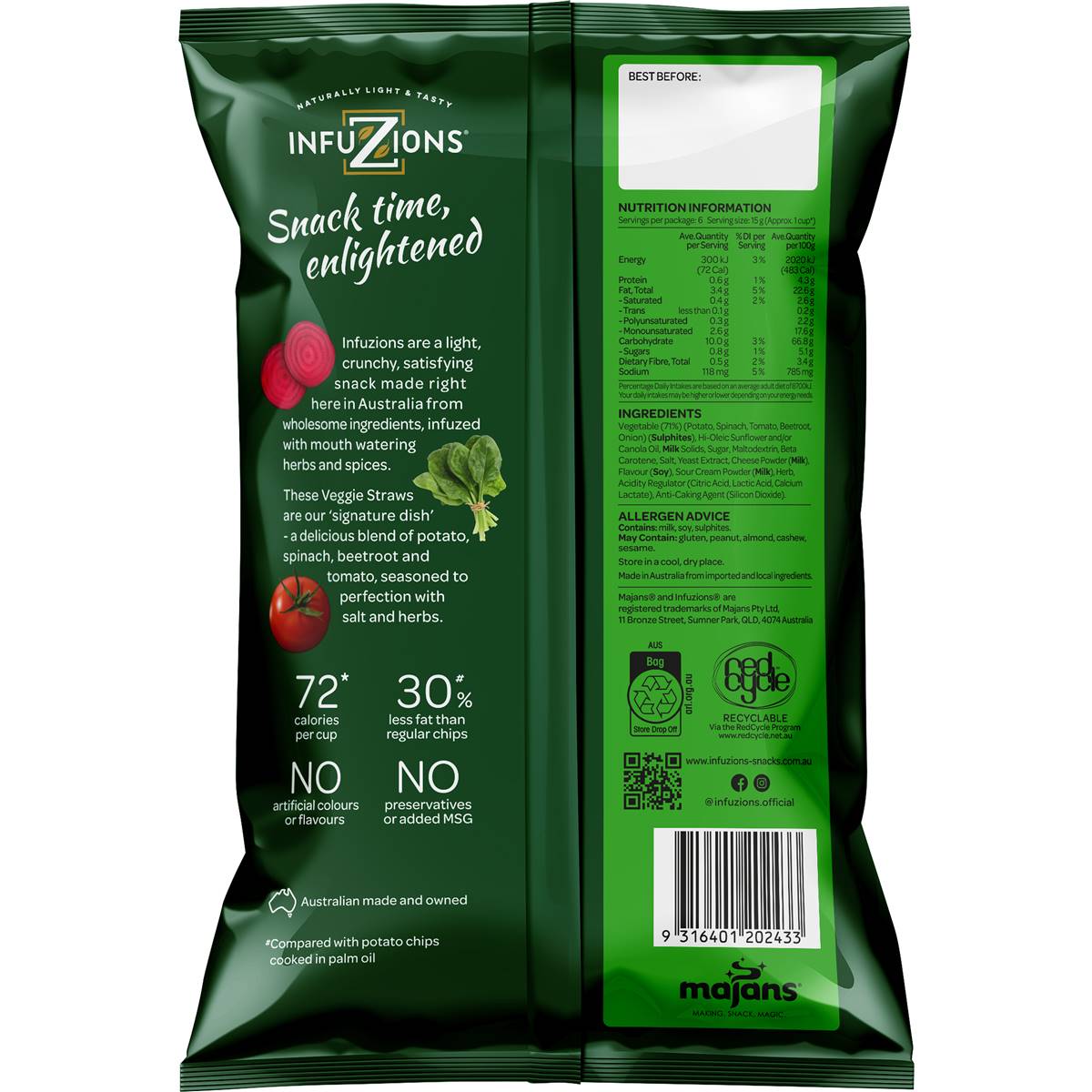 Infuzions Vege Straws Sour Cream & Herb 90g