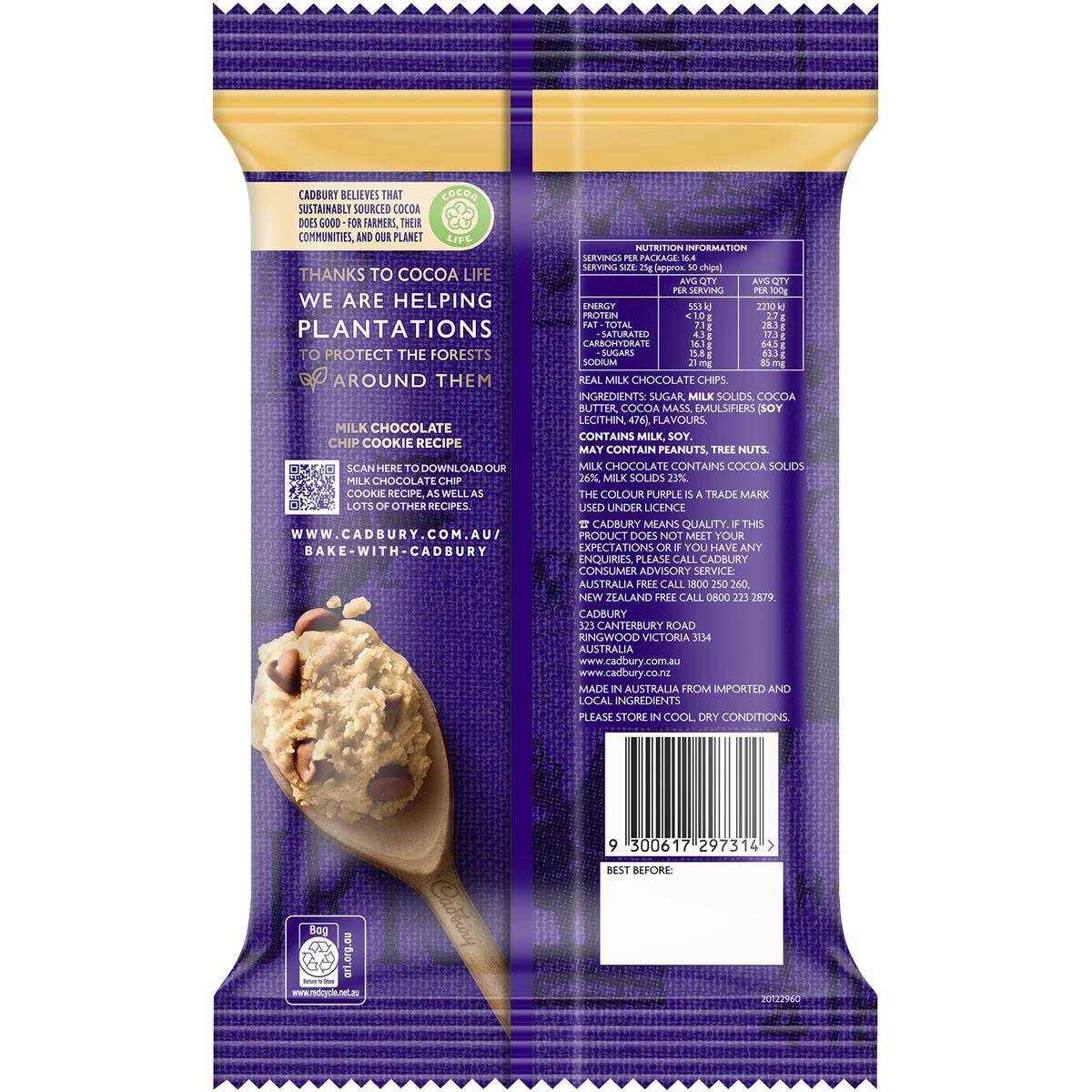 Cadbury Baking Chips Milk Chocolate Value Pack 410g