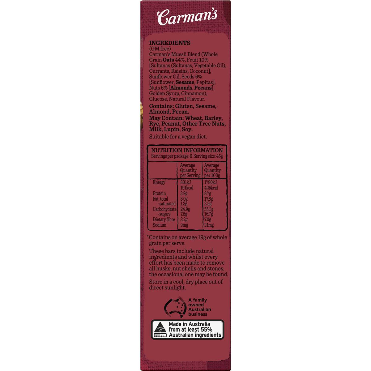 Carman's Classic Fruit & Nut Muesli Bars 270g