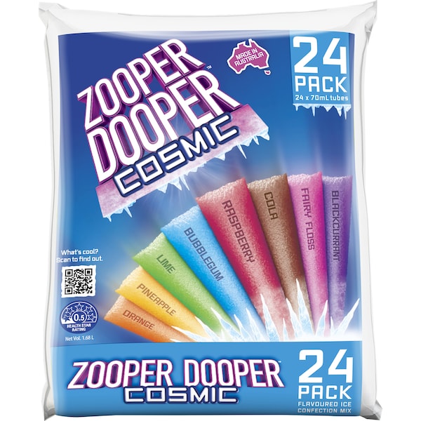 Zooper Dooper 8 Cosmic Flavours Water Ice 70ml Tube/24pk