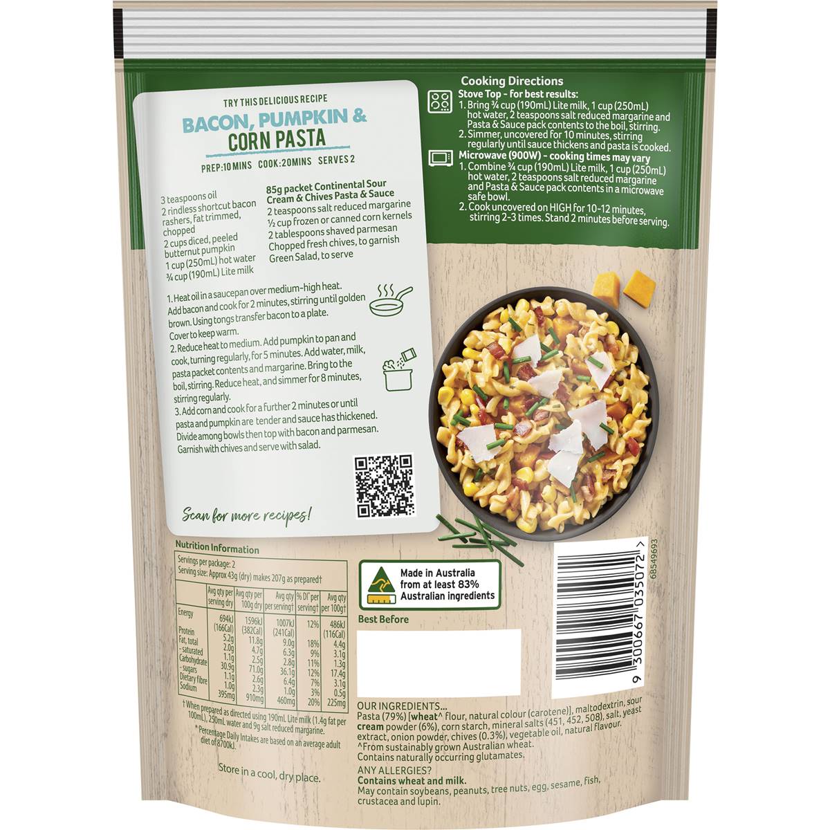 Continental Pasta Sour Cream & Chives 85g