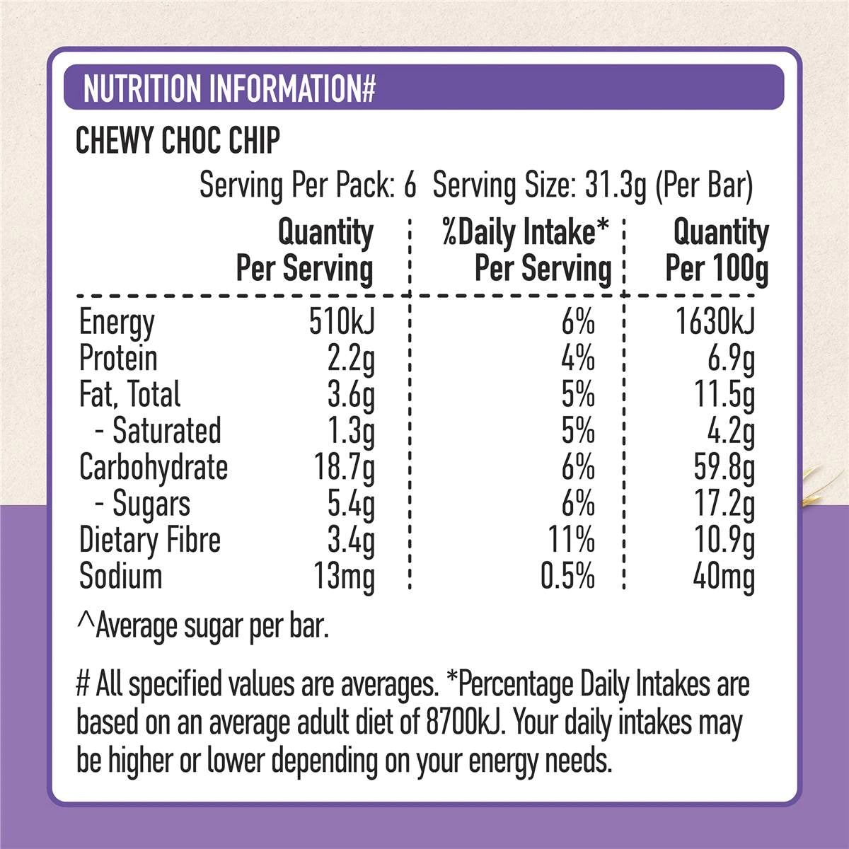 Uncle Toby's Chewy Choc Chip Muesli Bars 6 Pack