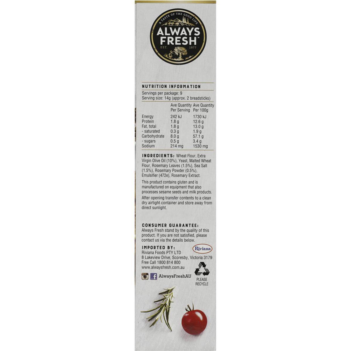 Always Fresh Grissini Sea Salt & Rosemary 125g