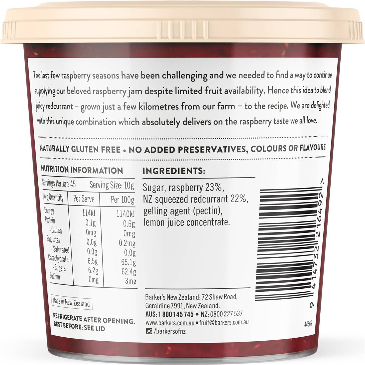 Barker's Raspberry & Redcurrant Jam 455g
