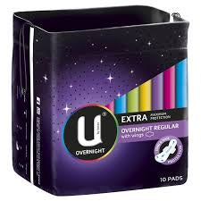U by Kotex Extra Overnight Regular With Wings 10 Pads