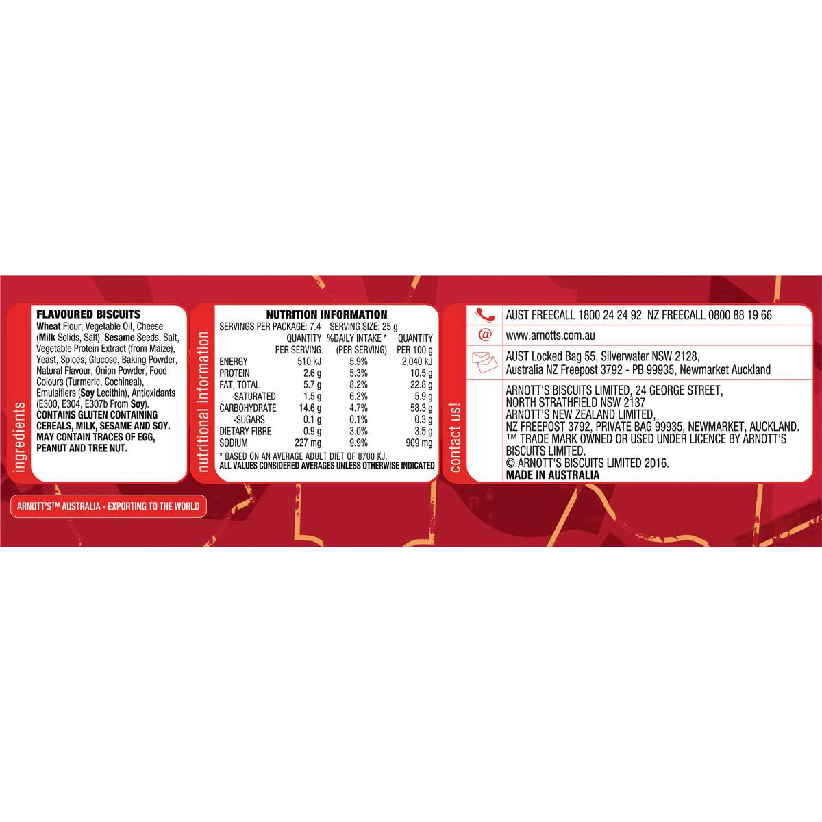Arnott's Shapes Savoury Crackers 185g
