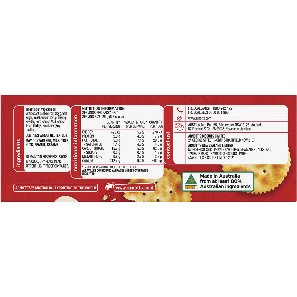 Arnott's Savoy Original Cracker 225gs