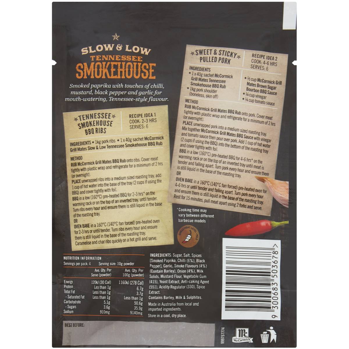 McCormick Grill Mates Tennessee Smokehouse BBQ Rub 40g