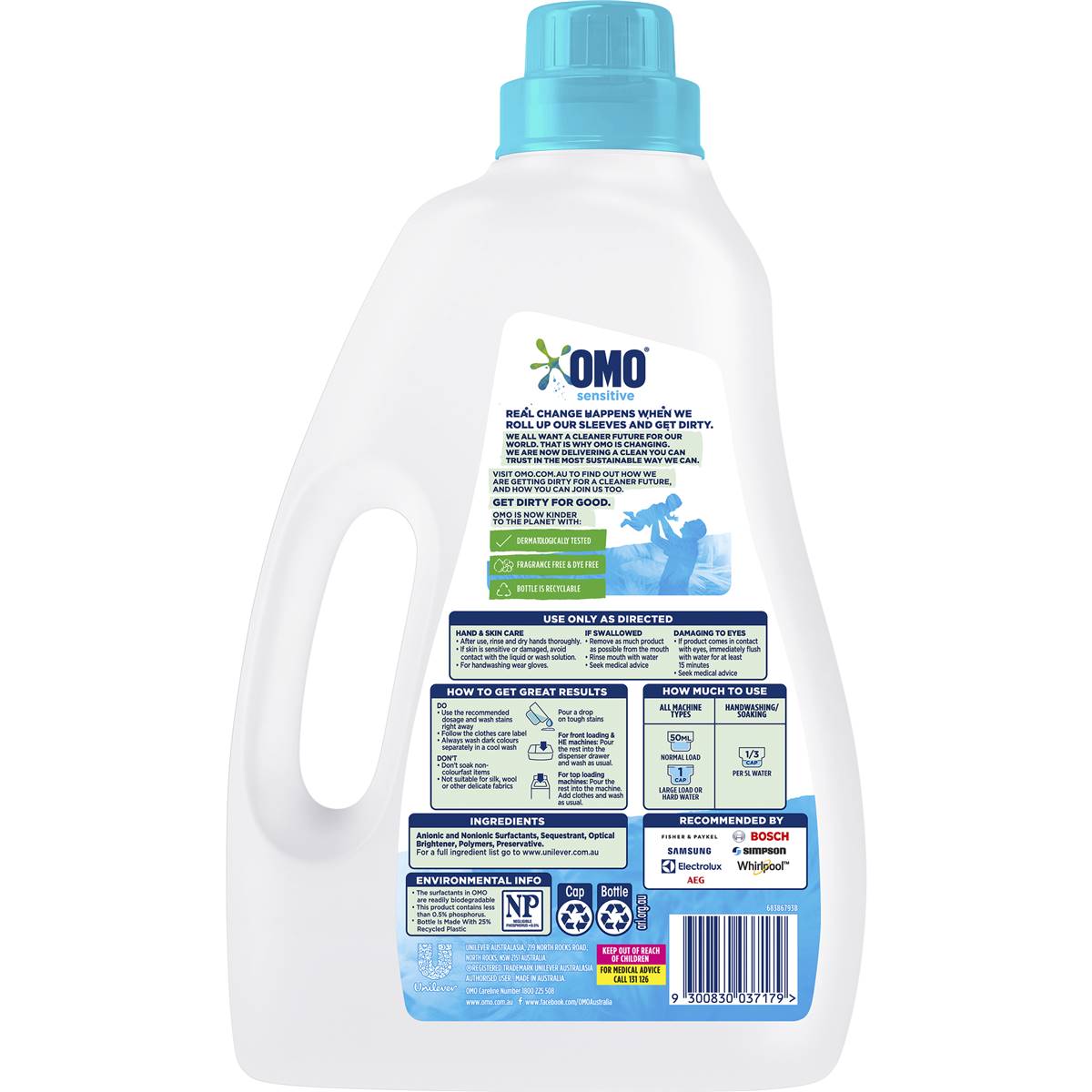 Omo Sensitive Laundry Detergent Liquid Front & Top Loader 2l