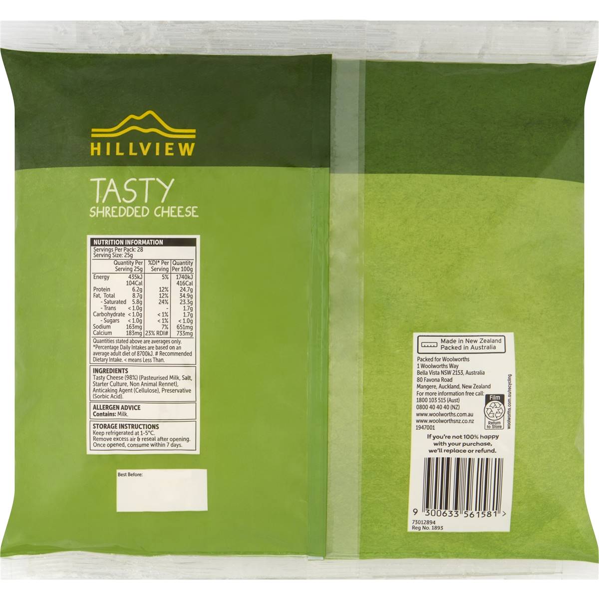 Hillview Tasty Shredded Cheese 700g