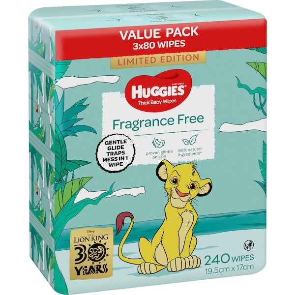 Huggies Thick Baby Wipes Fragrance Free 3x80 240 pack