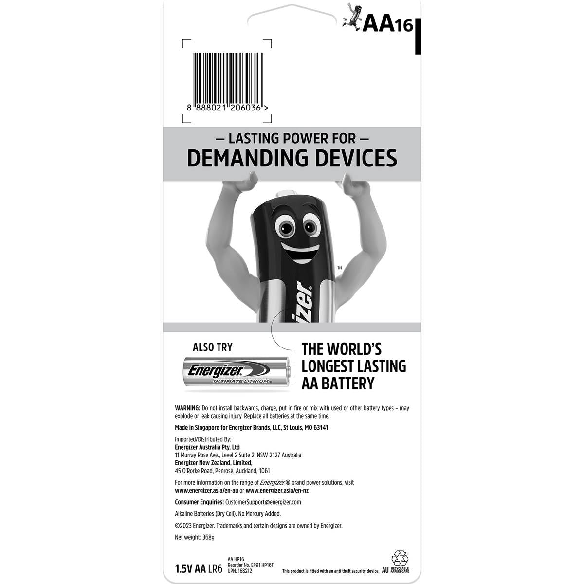 Energizer Max Plus High Performance AA Alkaline Batteries 16 pack