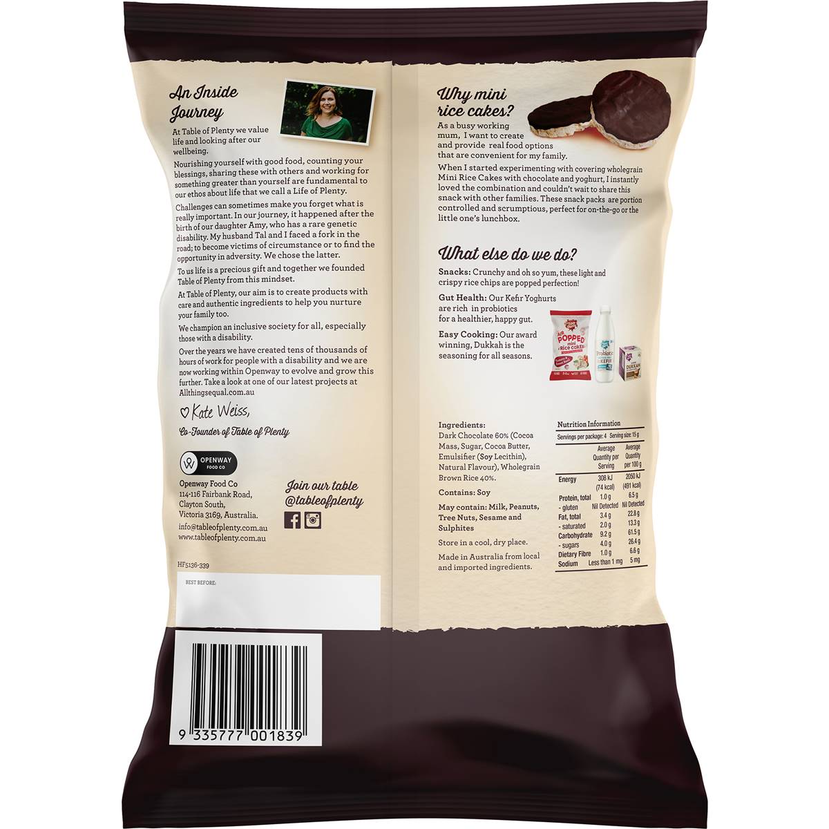 Table Of Plenty Mini Rice Cakes Pure Dark Chocolate 60g
