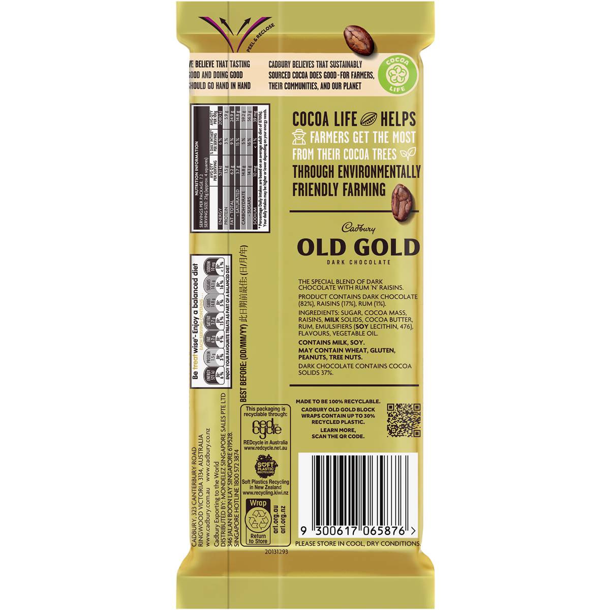 Cadbury Old Gold Jamaica Rum n Raisin 180g