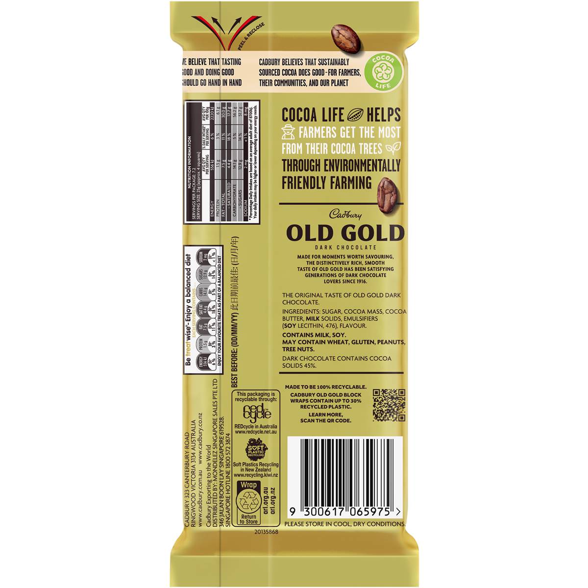 Cadbury Old Gold Dark Chocolate Original 180g