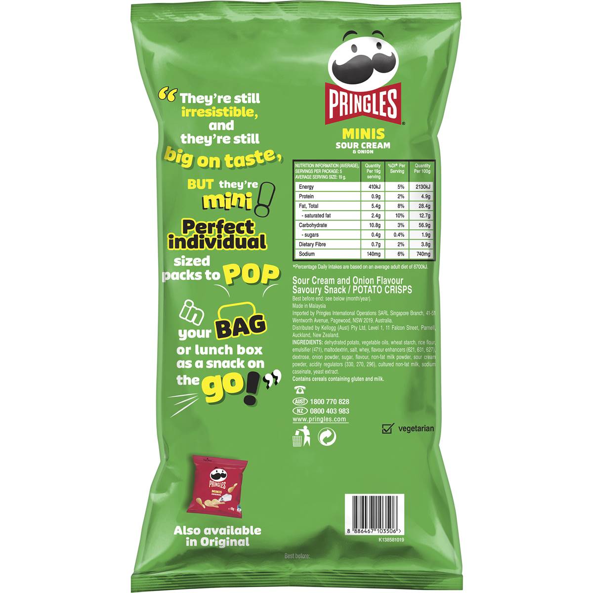 Pringles Minis Sour Cream & Onion Potato Chips 5 Pack