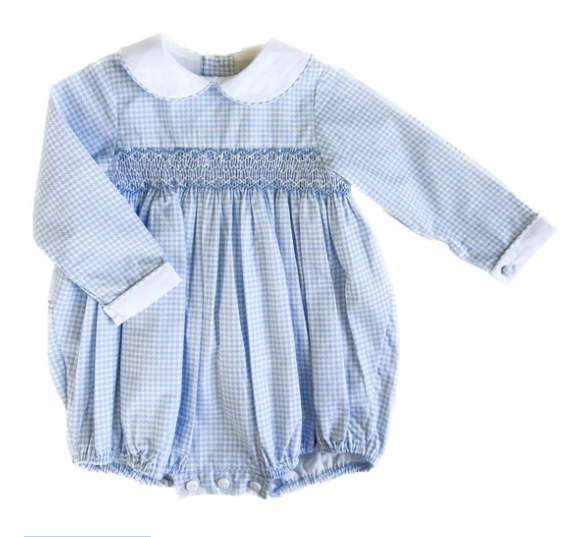 Smocked Romper Blue Houndstooth 12-18m