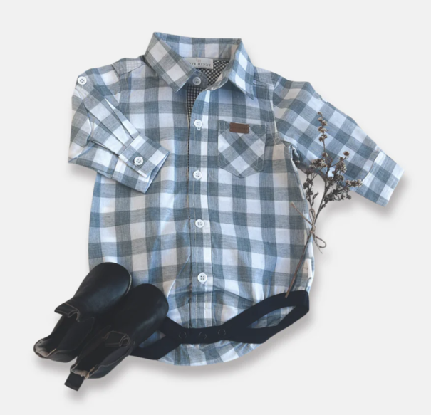Baby Boys Shirt Romper Blue Check 12-18m