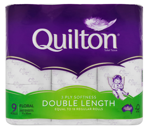 Quilton 3 Ply Double Length Toilet Paper 9 Pack