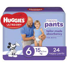 Huggies Ultra Dry Nappy Pants Boys Size 6 (15kg+) 24 Pack