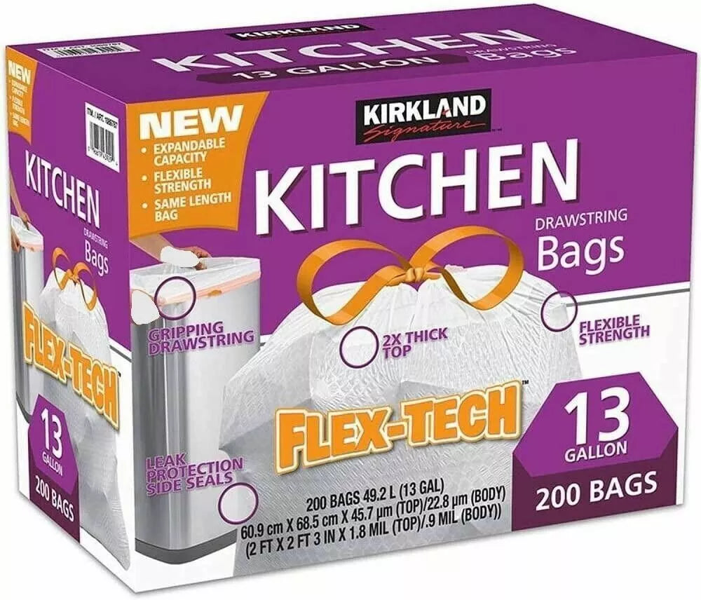 DNO Kirkland Kitchen Garbage Bin Bags 200 Pack 49L