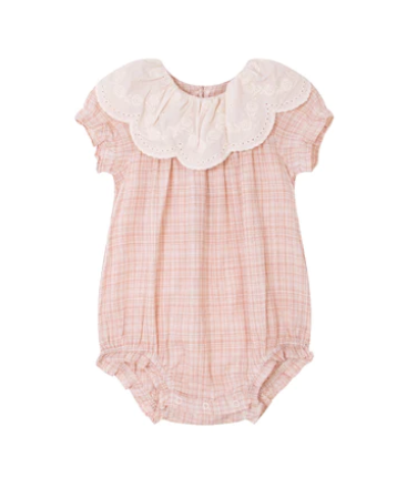 Baby Pink Check Lace Collar Romper 12-18m