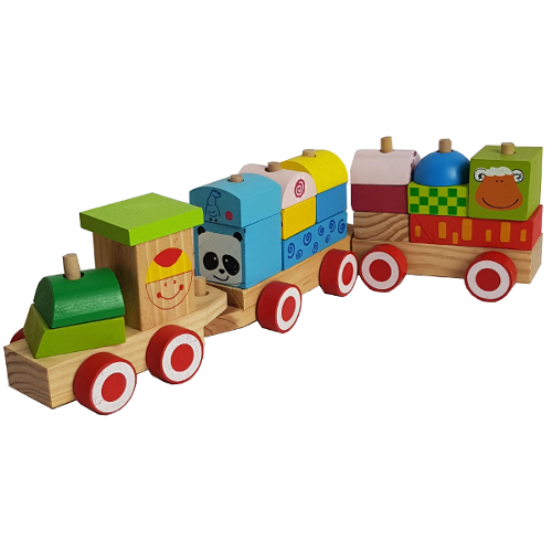 Wooden Train Set with Smiley Face