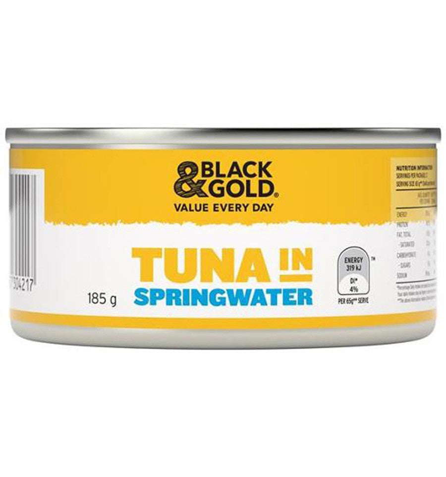 Black & Gold Tuna Chunks In Springwater 185g