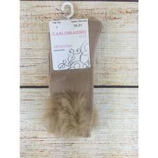 Carlomagno Fur Pom Sock Beige/Camel Size 2