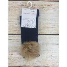 Carlomagno Fur Pom Sock Navy Size 4